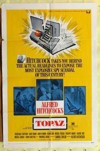 2s494 TOPAZ one-sheet movie poster '69 Alfred Hitchcock, John Forsythe, spy thriller!
