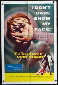 2s503 TRUE STORY OF LYNN STUART one-sheet '58 Betsy Palmer doesn't dare show her face, cool art!