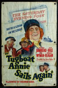 2s504 TUGBOAT ANNIE SAILS AGAIN one-sheet poster '40 Marjorie Rambeau, Ronald Reagan, Jane Wyman
