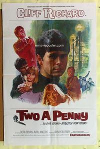 2s508 TWO A PENNY one-sheet movie poster '67 Cliff Richard, Dora Bryan, cool Howard Sanden art!