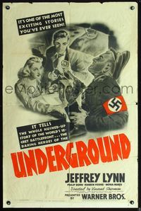 2s511 UNDERGROUND one-sheet movie poster '41 Philip Dorn, Jeffrey Lynn, Kaaren Verne