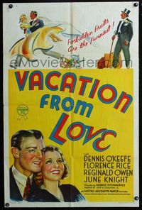 2s513 VACATION FROM LOVE 1sheet '38 stone litho art of bride Florence Rice & groom Dennis O'Keefe!