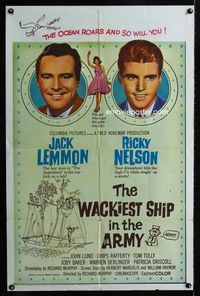 2s521 WACKIEST SHIP IN THE ARMY one-sheet '60 Jack Lemmon, Ricky Nelson, wacky is the word for it!