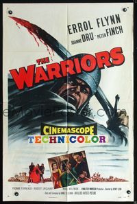 2s529 WARRIORS One-sheet movie poster '55 cool art of Errol Flynn, Joanne Dru & Peter Finch!