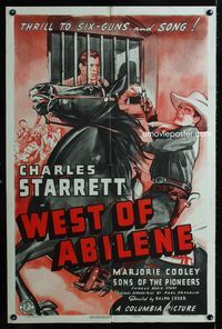 2s531 WEST OF ABILENE one-sheet movie poster '40 Charles Starrett western, cool cowboy art!