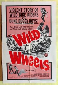 2s539 WILD WHEELS one-sheet movie poster '69 teen rebels, wild bike riders vs dune buggy boys!