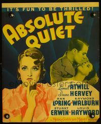 2t009 ABSOLUTE QUIET WC '36 great romantic close up of Louis Haywardl & Irene Hervey, plus cool art!