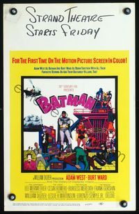 2t027 BATMAN window card '66 DC Comics, great image of Adam West & Burt Ward with all villains!
