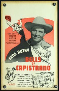 2t030 BELLS OF CAPISTRANO WC '42 Gene Autry smiling portrait, plus art of sexy girl with fan!