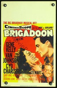 2t051 BRIGADOON window card poster '54 great romantic close up art of Gene Kelly & Cyd Charisse!