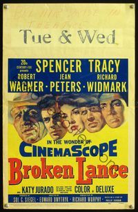 2t054 BROKEN LANCE window card poster '54 Spencer Tracy, Robert Wagner, Jean Peters, Richard Widmark