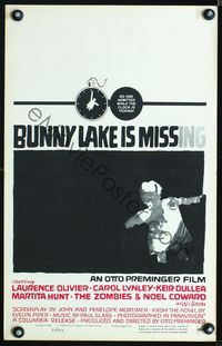 2t055 BUNNY LAKE IS MISSING window card poster '65 Otto Preminger, really cool Saul Bass artwork!