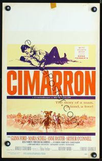 2t075 CIMARRON window card movie poster '60 Anthony Mann, Glenn Ford, Maria Schell, cool artwork!