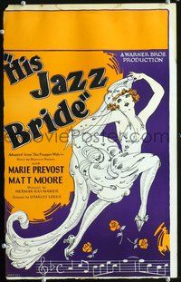 2t167 HIS JAZZ BRIDE window card '26 sexy musical artwork of newly married flapper Marie Prevost!