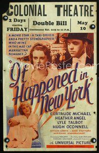 2t200 IT HAPPENED IN NEW YORK window card poster '35 Gertrude Michael, Heather Angel, Lyle Talbot