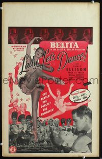 2t215 LADY LET'S DANCE window card '44 super sexy Belita skates, dances & romances James Ellison!