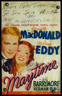 2t263 MAYTIME window card '37 romantic close up art of smiling Jeanette MacDonald & Nelson Eddy!