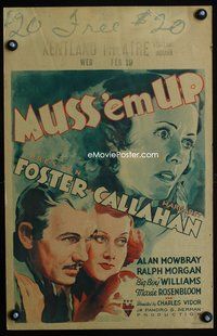 2t278 MUSS EM UP window card movie poster '35 artwork of Preston Foster & pretty Margaret Callahan!