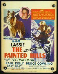 2t307 PAINTED HILLS window card '51 wonderful painted artwork Lassie saving man falling from cliff!