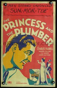2t342 PRINCESS & THE PLUMBER WC '30 cool artwork of smiling Charles Farrell, Maureen O'Sullivan