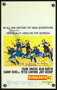 2t365 SERGEANTS 3 window card poster '62 John Sturges, Frank Sinatra, Rat Pack parody of Gunga Din!