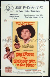 2t366 SHAKIEST GUN IN THE WEST window card movie poster '68 great Don Knotts wanted poster image!