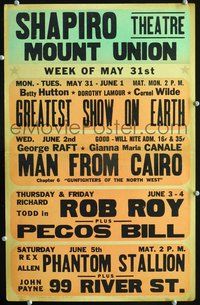 2t367 SHAPIRO MOUNT UNION THEATRE MAY-JUNE WC '54 Greatest Show on Earth, Man from Cairo, Rob Roy!
