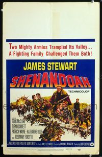2t370 SHENANDOAH window card poster '65 James Stewart, Civil War, two armies trampled its valley!