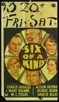 2t378 SIX OF A KIND WC '34 great artwork of W.C. Fields w/cigar, Charlie Ruggles, Burns & Allen!
