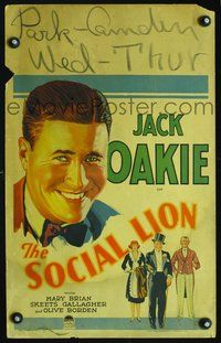 2t383 SOCIAL LION window card poster '30 great smiling portrait of boxer Jack Oakie, and in tuxedo!