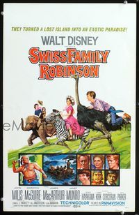 2t407 SWISS FAMILY ROBINSON window card movie poster R69 John Mills, Disney family fantasy classic!