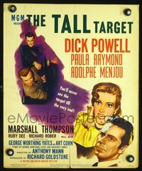 2t411 TALL TARGET window card movie poster '51 artwork of Dick Powell & Paula Raymond!