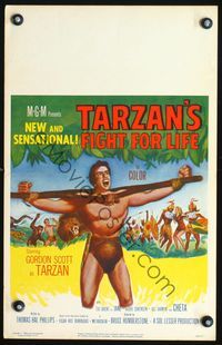 2t413 TARZAN'S FIGHT FOR LIFE WC '58 close up art of Gordon Scott bound with arms outstretched!