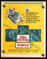 2t437 TOPAZ window card movie poster '69 Alfred Hitchcock, John Forsythe, spy thriller!
