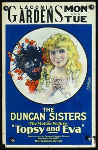 2t438 TOPSY & EVA window card '27 wonderful stone litho art of the Duncan Sisters in full make up!