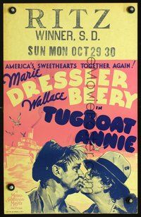 2t447 TUGBOAT ANNIE WC '33 great art of America's sweethearts Wallace Beery kissing Marie Dressler!