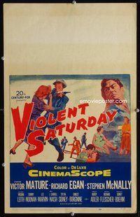 2t458 VIOLENT SATURDAY WC '55 cool art of girl pistol-whipped, directed by Richard Fleischer!