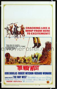 2t472 WAY WEST window card movie poster '67 Kirk Douglas, Robert Mitchum, Harold Hecht western epic!