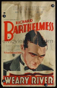 2t473 WEARY RIVER window card '29 cool intense artwork portrait of Richard Barthelmess in tuxedo!