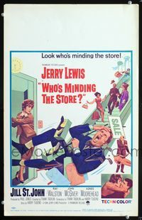 2t483 WHO'S MINDING THE STORE window card '63 Jerry Lewis is the unhandiest handyman, Jill St. John