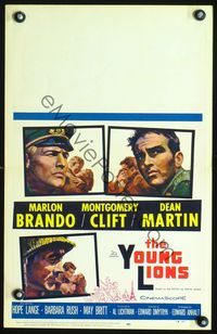 2t497 YOUNG LIONS window card poster '58 art of Nazi Marlon Brando, Dean Martin & Montgomery Clift!