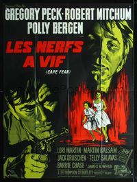 2u356 CAPE FEAR French 1panel '62 best different art of Gregory Peck w/gun & crazy Robert Mitchum!