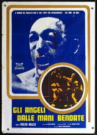 2u084 ANGELS WITH BOUND HANDS Italian 1p '75 cool c/u image of bloodied boxer + fighting in ring!