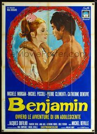 2u095 BENJAMIN Italian one-panel poster '68 art of Pierre Clementi undressing sexy Michele Morgan!