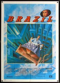 2u102 BRAZIL Italian one-panel movie poster '85 Terry Gilliam, cool flying bed fantasy art!