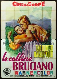 2u007 BURNING HILLS Italian 2p '56 best art of Natalie Wood & barechested Tab Hunter by Martinati!