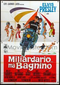 2u012 CLAMBAKE Italian 2panel '68 different art of Elvis on motorcycle & sexy dancing beach babes!