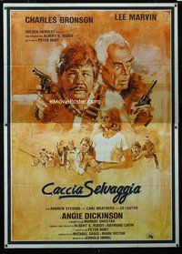 2u015 DEATH HUNT Italian 2panel '81 artwork of Charles Bronson & Lee Marvin with guns by John Solie!