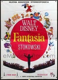 2u023 FANTASIA Italian two-panel poster R70s great image of Mickey Mouse, Disney musical classic!