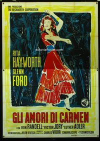 2u040 LOVES OF CARMEN Italian two-panel R60 cool different artwork of sexy dancing Rita Hayworth!